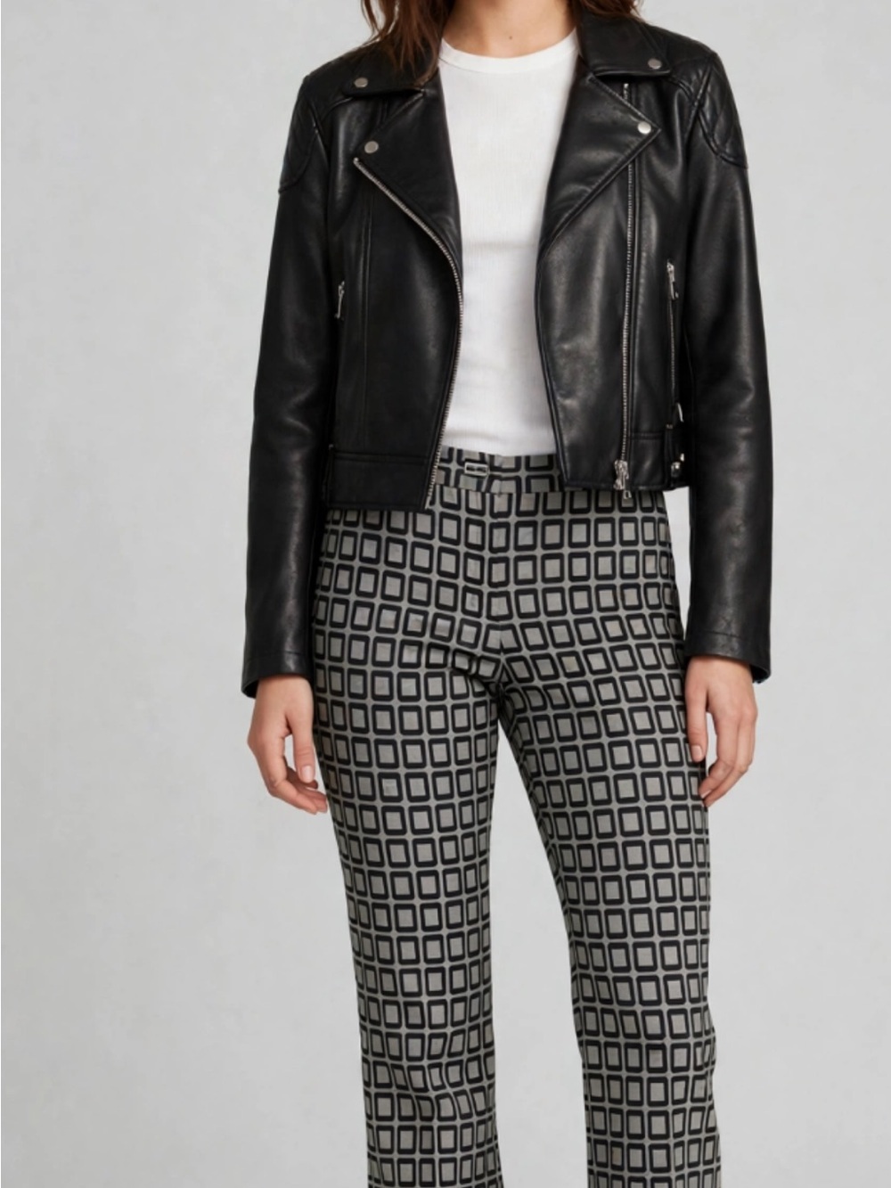 Etcetera Black & Gray Geometric Boot-Cut Pants
